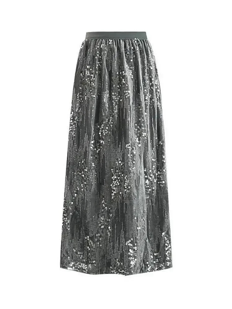 Women A-Line Skirt Sequined High Waist - Midi Women Skirt