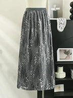 Women A-Line Skirt Sequined High Waist - Midi Women Skirt