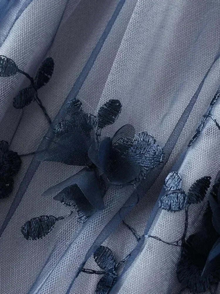 Women A-Line Skirt Vintage Embroidered - Mesh Midi Women Skirt