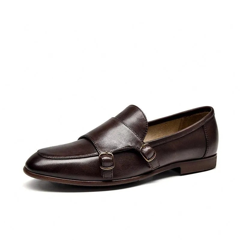 Women Apron Toe Dress Loafers - Buckles Straps Flat Shoes