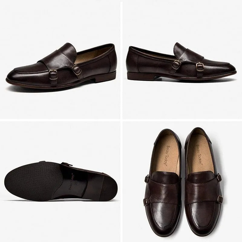 Women Apron Toe Dress Loafers - Buckles Straps Flat Shoes