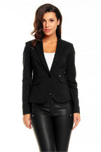 Women Blazer - Lightweight - 1-Button - Black -Guocali