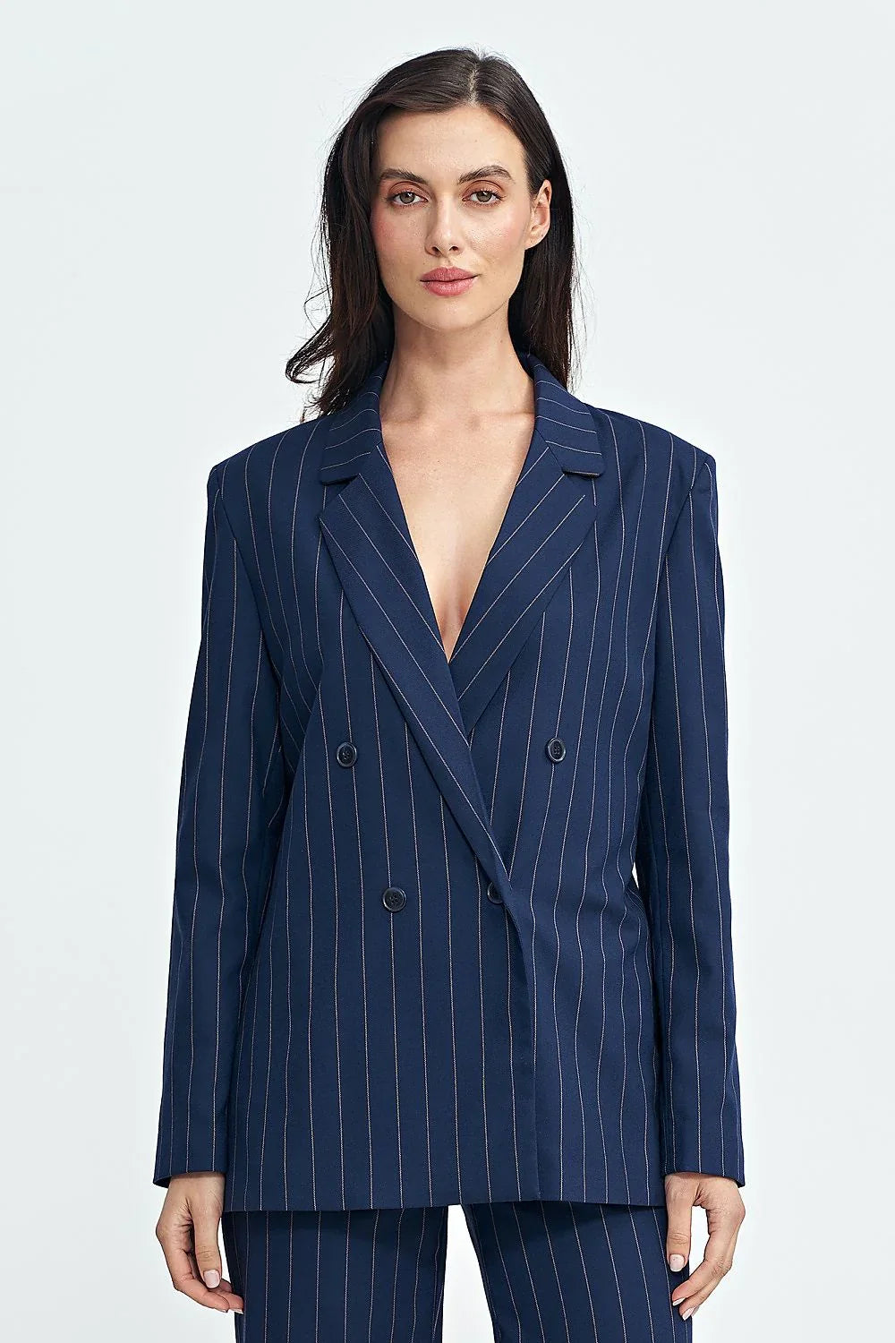 Women Blazer - Lightweight - Double-Breasted - Navy -Guocali