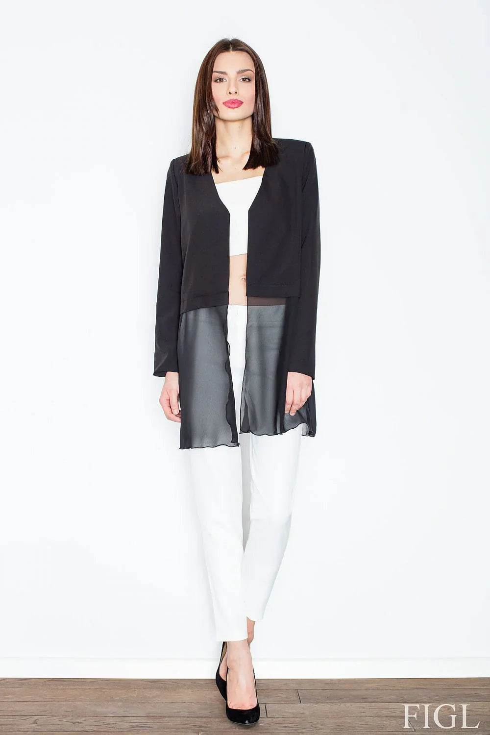 Women Blazer - Lightweight - Slip-On - Black -Guocali