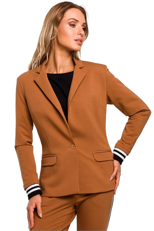 Women Blazer - Stretchable - 1-Button - Brown -Guocali