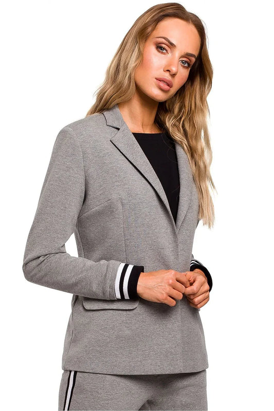 Women Blazer - Stretchable - 1-Button - Gray -Guocali