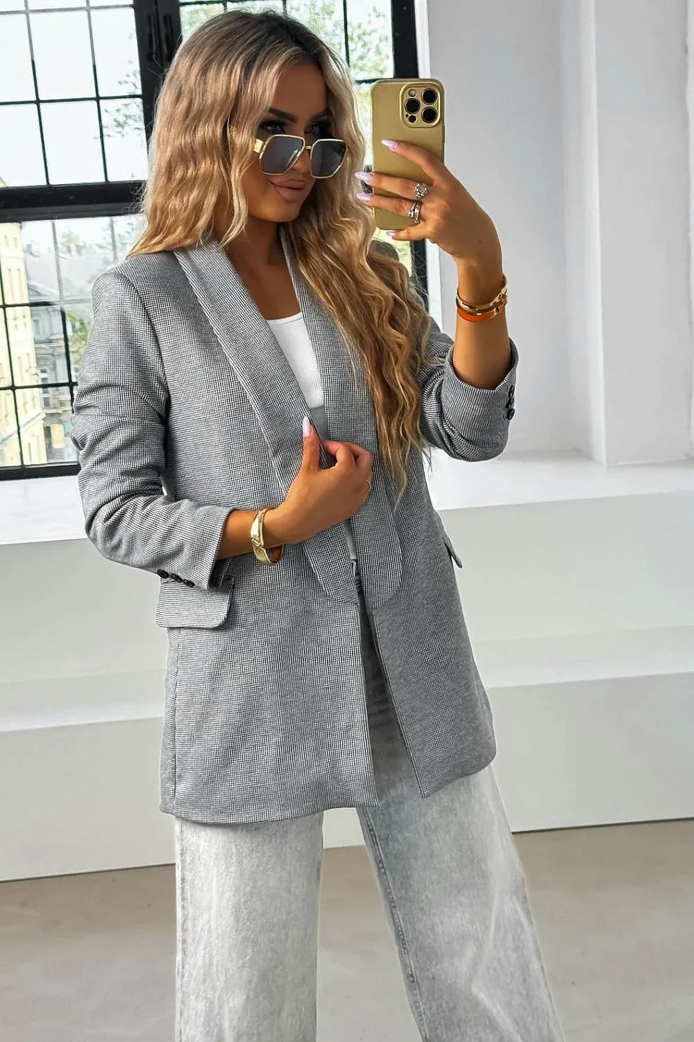 Women Blazer - Stretchable - Button - Gray -Guocali