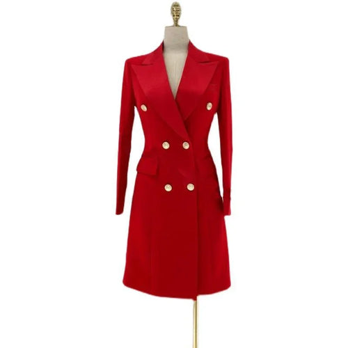 Women Blazer - Structured - Double-Breasted - Beige -Guocali