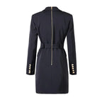 Women Blazer - Structured - Double-Breasted, Belted - White -Guocali