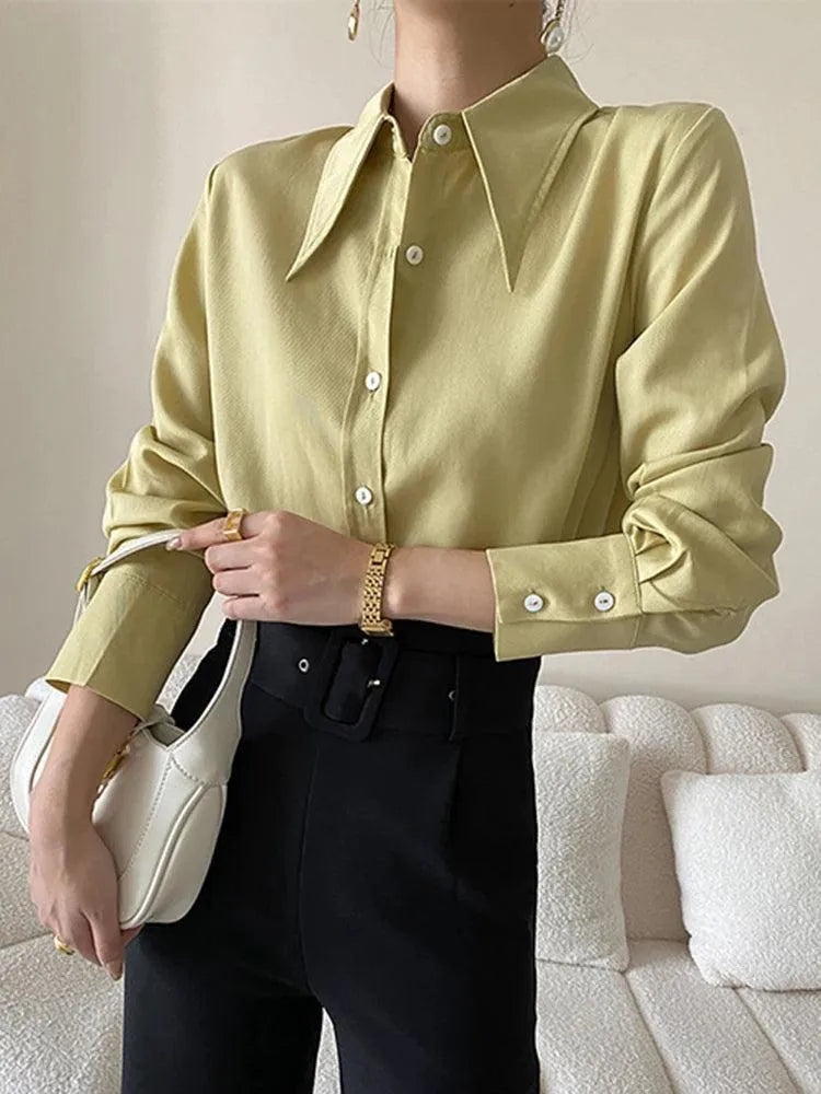 Women Blouse – Ruffle Detail – Puff Sleeves - Cream White -Guocali