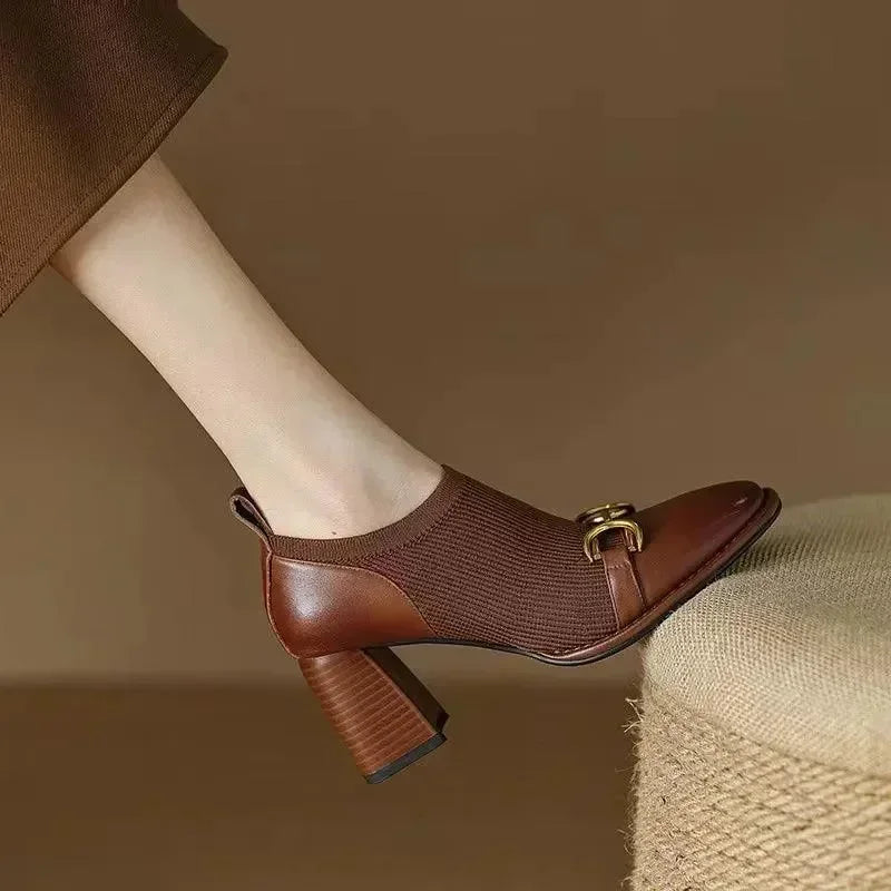 Women Boots - Block Ankle Boots - Pu Leather