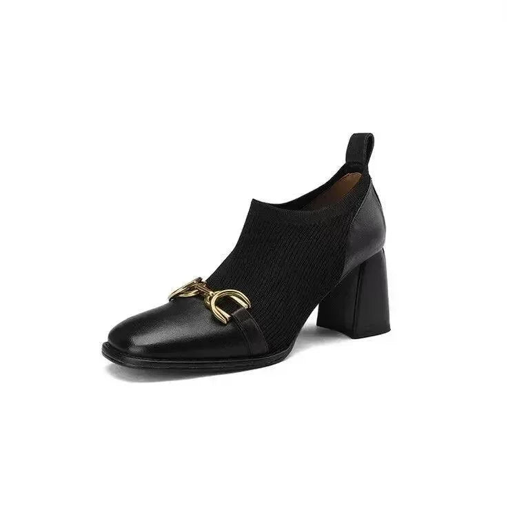 Women Boots - Block Ankle Boots - Pu Leather