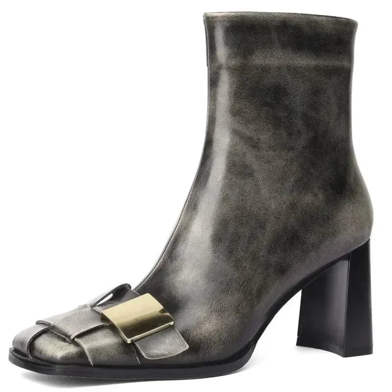 Women Boots - Chunky Ankle Boots - Leather