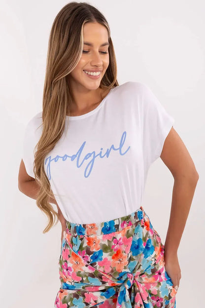 Women Crew-Neck Short-Sleeves T-Shirt – Stretchable - White -Guocali