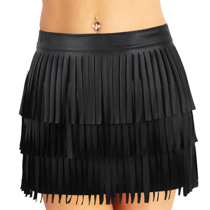 Women Leather Skirt - Layered Fringe Tassel Skirt - Mini Skirt - Guocali