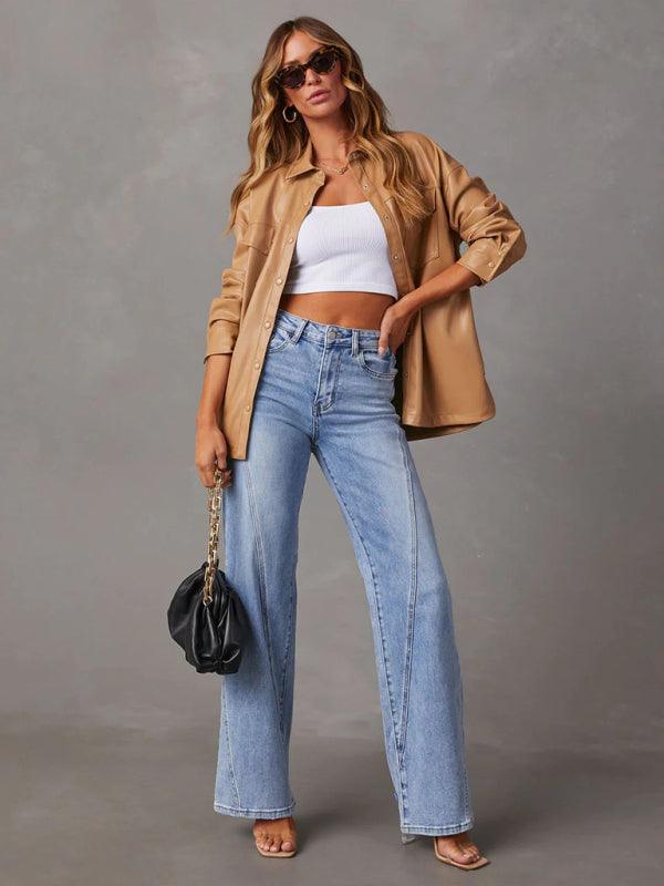 Women Loose Wide Leg Jeans - Wide Leg Jeans - Guocali