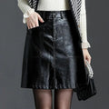 Women Mini Skirt Leather A-Line Pockets - High Waist Women Skirt