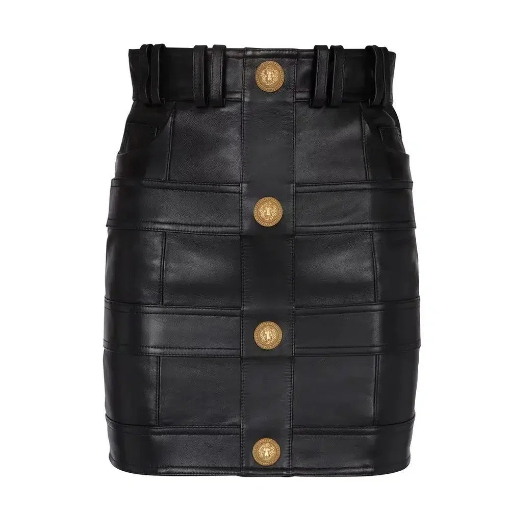Women Mini Skirt Plaid Leather Straight - High Waist Women Skirt