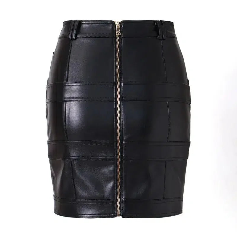 Women Mini Skirt Plaid Leather Straight - High Waist Women Skirt