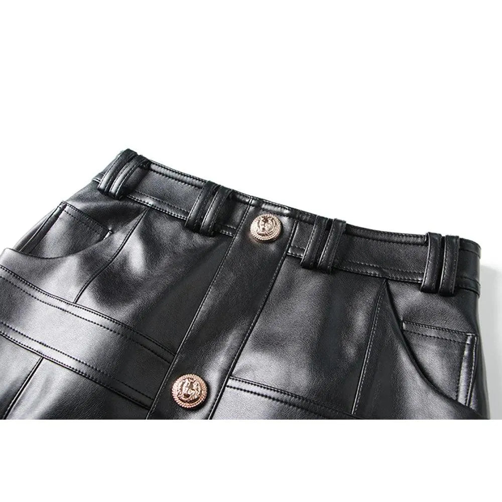 Women Mini Skirt Plaid Leather Straight - High Waist Women Skirt