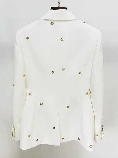 Women Pant Suit - Grommet Lapel Blazer Trouser Suit -Guocali