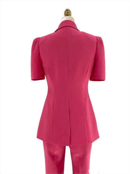 Women Pant Suit - Rose Red One-button Trouser Suit - Pantsuit - Guocali