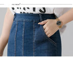 Women Pencil Skirt Denim Knee-Length Pockets - High Waist Women Skirt