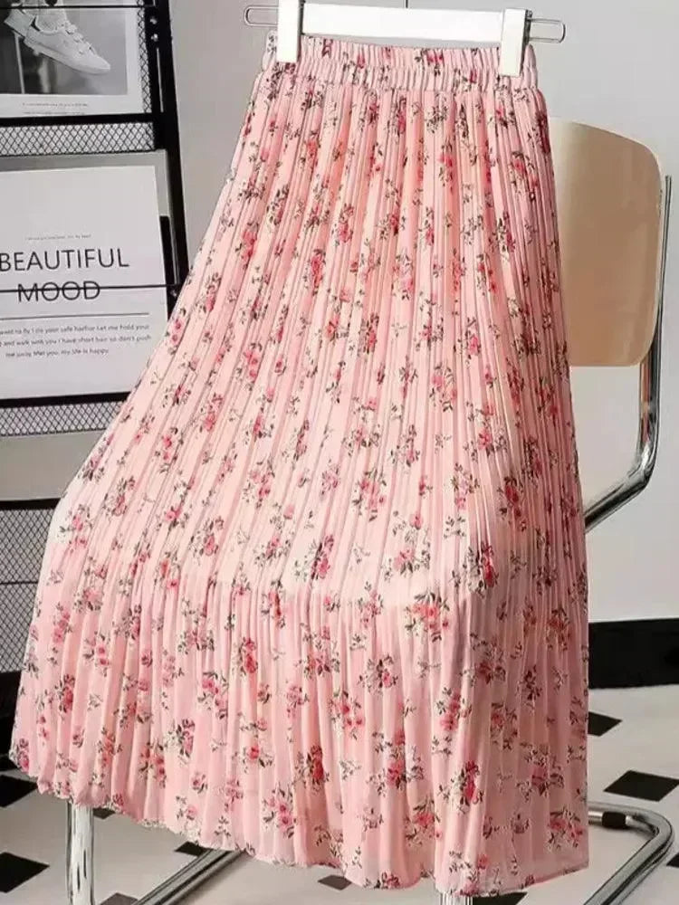 Women Pleated Skirt Fairy Style Chiffon - High Waist Midi Women Skirt