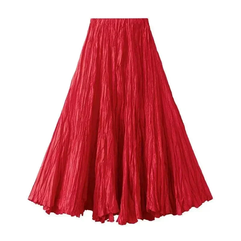 Women Pleated Skirt High Waist - A-Line Midi Women Skirt