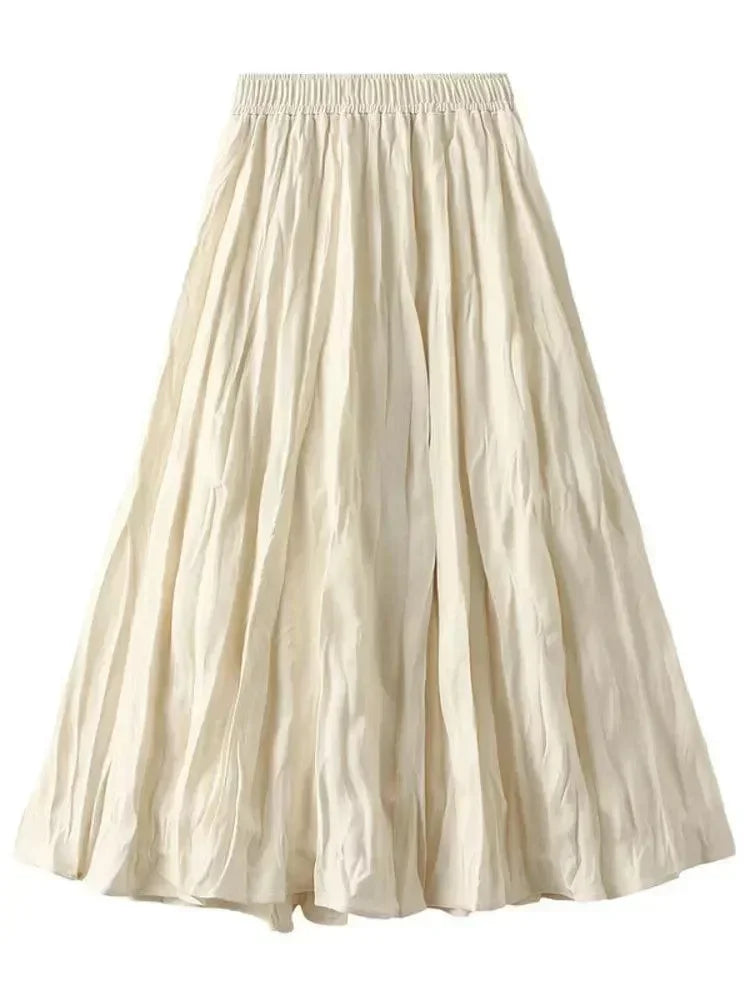 Women Pleated Skirt High Waist Elastic - Midi Women Skirt