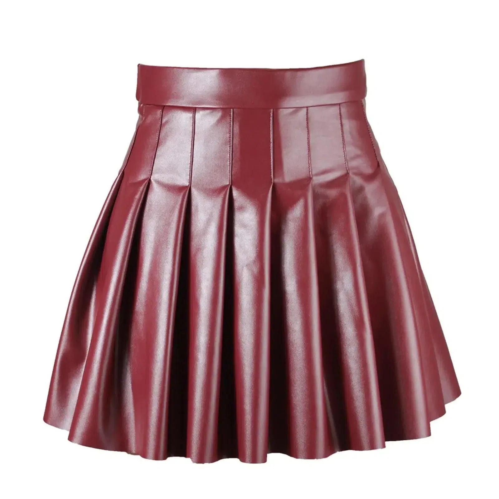 Women Pleated Skirt Leather Flared Mini - High Waist Women Skirt