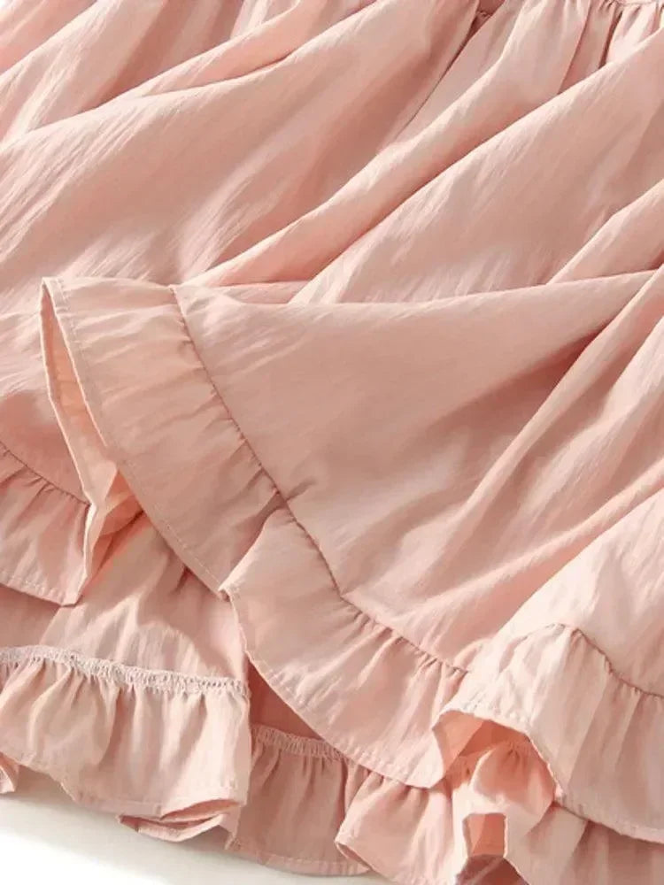 Women Pleated Skirt Patchwork Ruffled - A-Line Midi Women Skirt