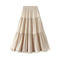 Women Pleated Skirt Patchwork Ruffled - A-Line Midi Women Skirt