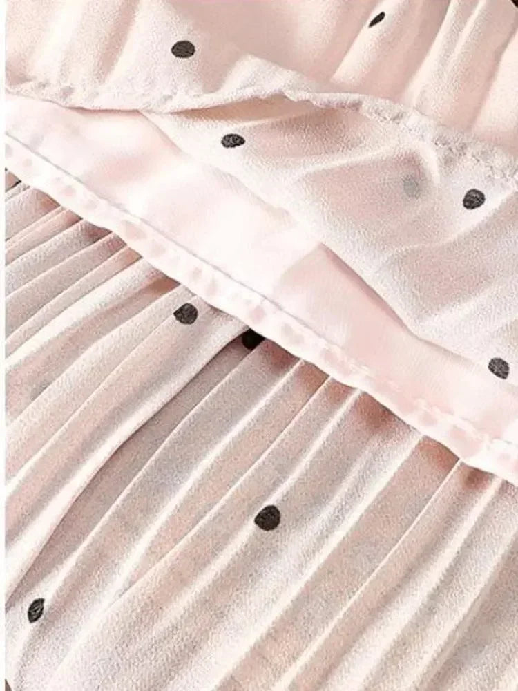 Women Pleated Skirt Polka Dot Chiffon - High Waist Midi Women Skirt