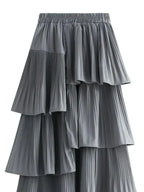Women Pleated Skirt Ruffled Asymmetric - High Waist Midi Women Skirt