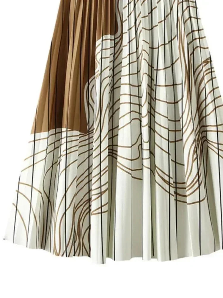 Women Pleated Skirt Vintage Striped - High Waist Midi Women Skirt