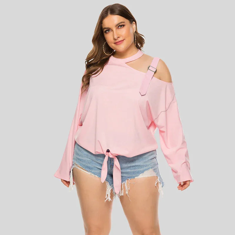 Women Round-Neck Long-Sleeves T-Shirt – Stretchable - Blue -Guocali