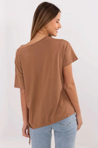 Women Round-Neck Short-Sleeves T-Shirt – Stretchable, Gold, Black