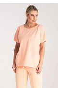 Women Round-Neck Short-Sleeves T-Shirt – Stretchable - Peach, Beige