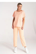 Women Round-Neck Short-Sleeves T-Shirt – Stretchable - Peach, Beige
