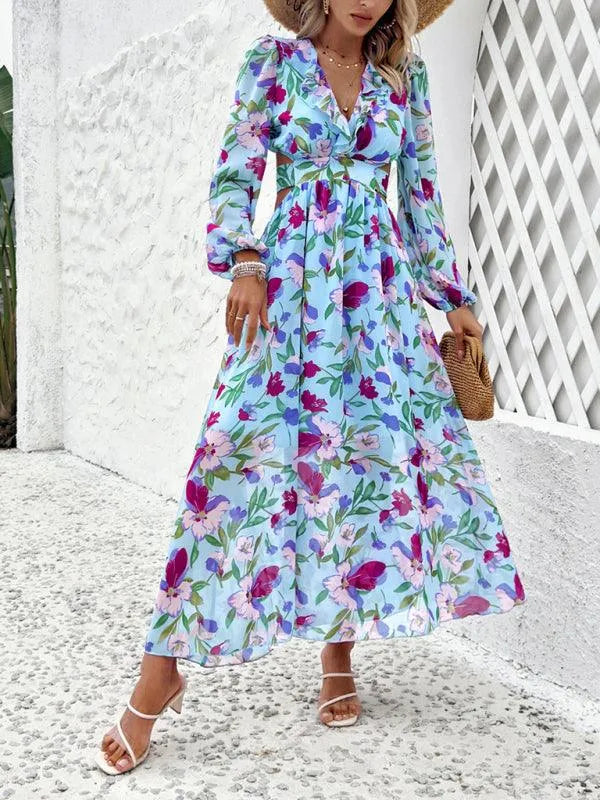 Women Ruffled Waist Printed Summer Dress