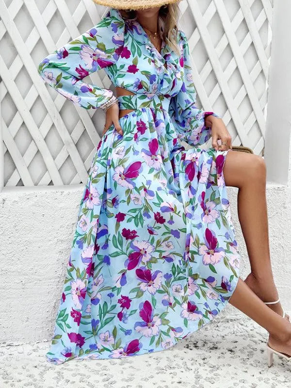 Women Ruffled Waist Printed Summer Dress