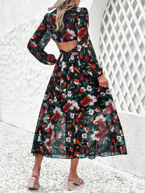 Women Ruffled Waist Printed Summer Dress
