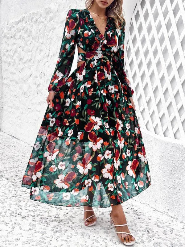 Women Ruffled Waist Printed Summer Dress