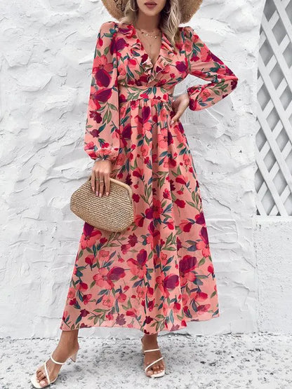 Women Ruffled Waist Printed Summer Dress -Guocali