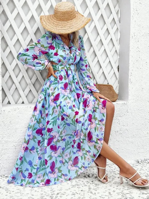 Women Ruffled Waist Printed Summer Dress -Guocali
