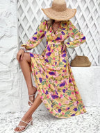 Women Ruffled Waist Printed Summer Dress