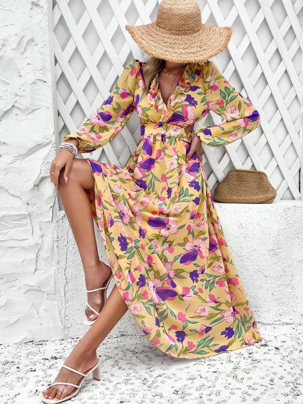 Women Ruffled Waist Printed Summer Dress