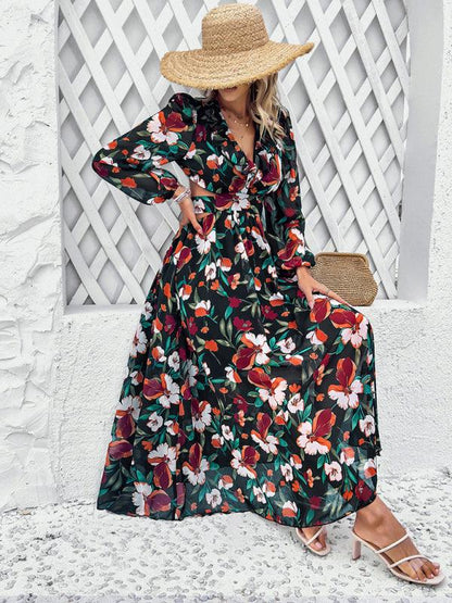 Women Ruffled Waist Printed Summer Dress - Dresses - Guocali