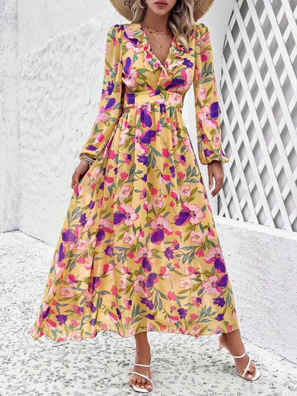 Women Ruffled Waist Printed Summer Dress - Dresses - Guocali